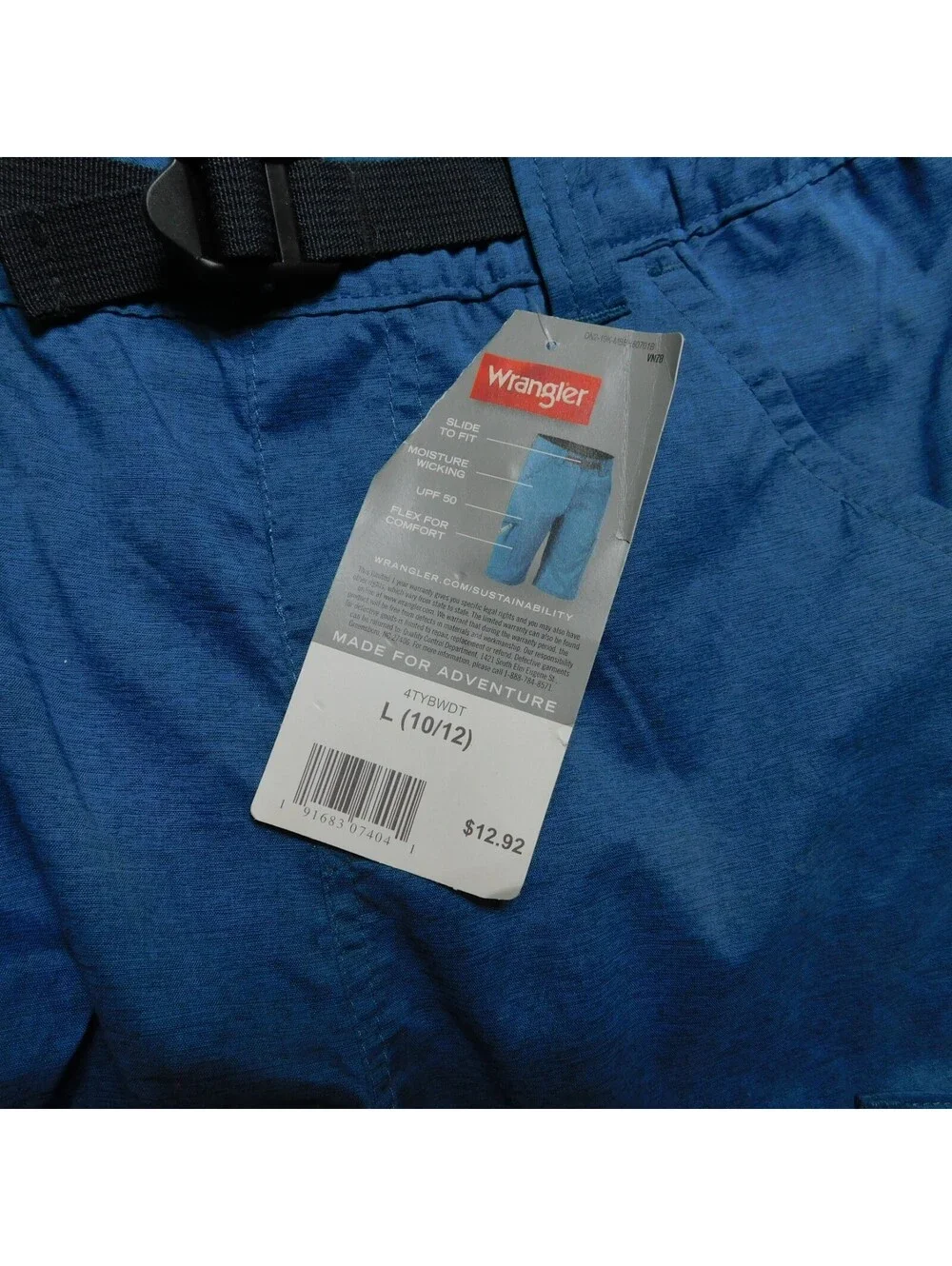 Wrangler Boys Cargo Shorts Size L 10/12 Blue Tech Belted Utility Hike Casual Nyl